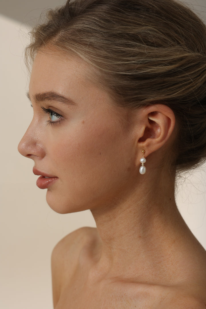 Baroque Pearl Gold Ball Bridal Drop Earrings
