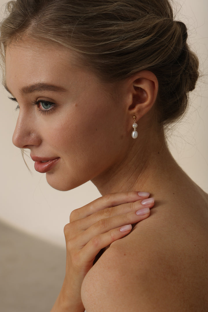 Baroque Pearl Gold Ball Bridal Drop Earrings