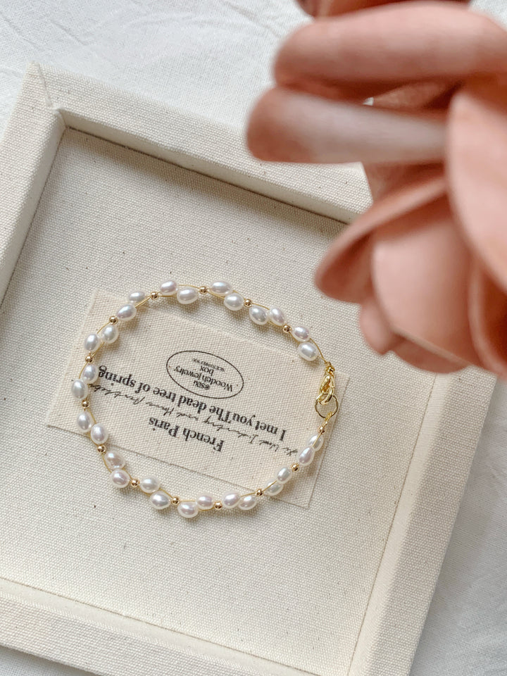 Dainty Rice Pearl Braided Bracelets