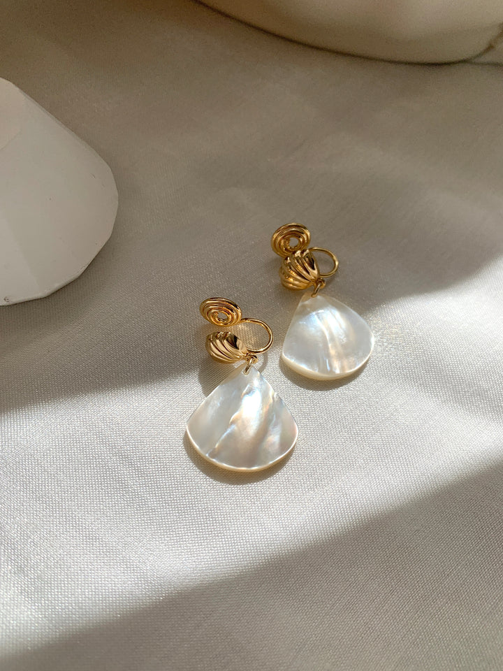 Fan Shaped Shell Pearl Bridal Drop Earrings