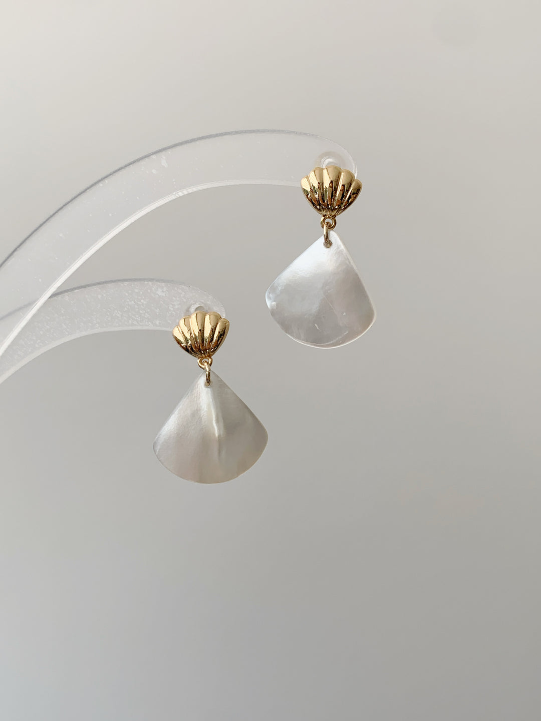 Fan Shaped Shell Pearl Bridal Drop Earrings