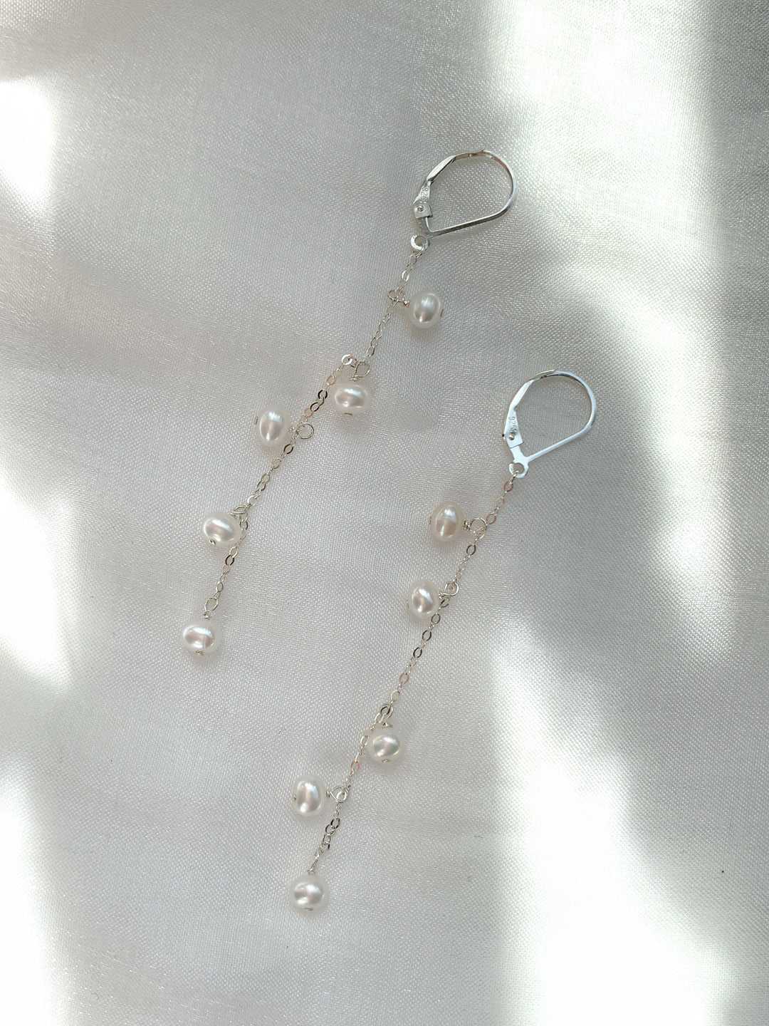 Rice Pearl Bridal Long Drop Earrings