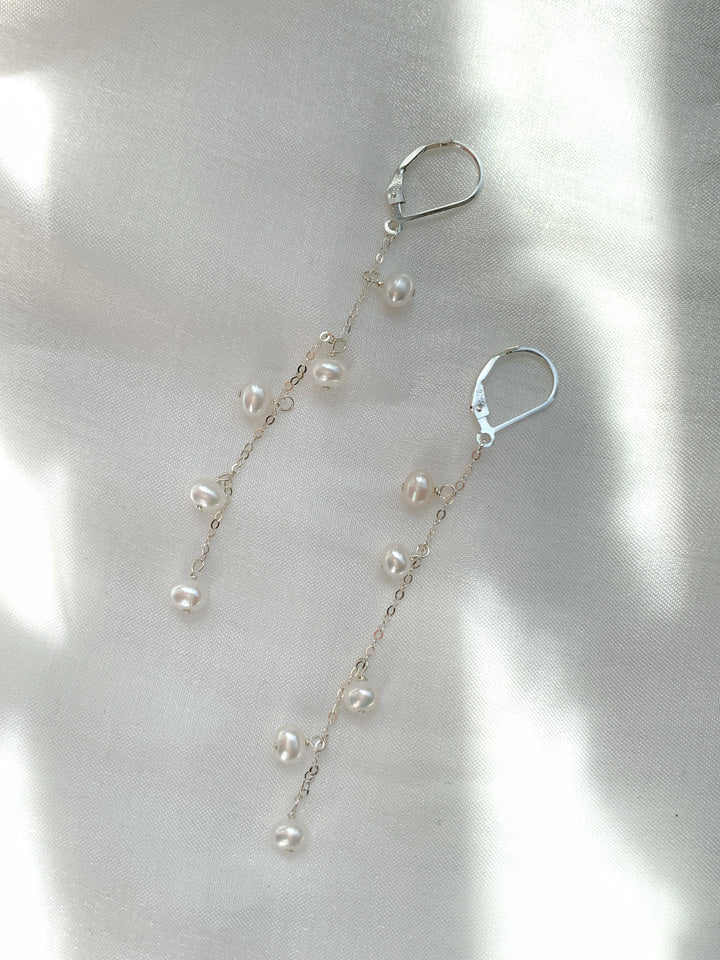 Rice Pearl Bridal Long Drop Earrings