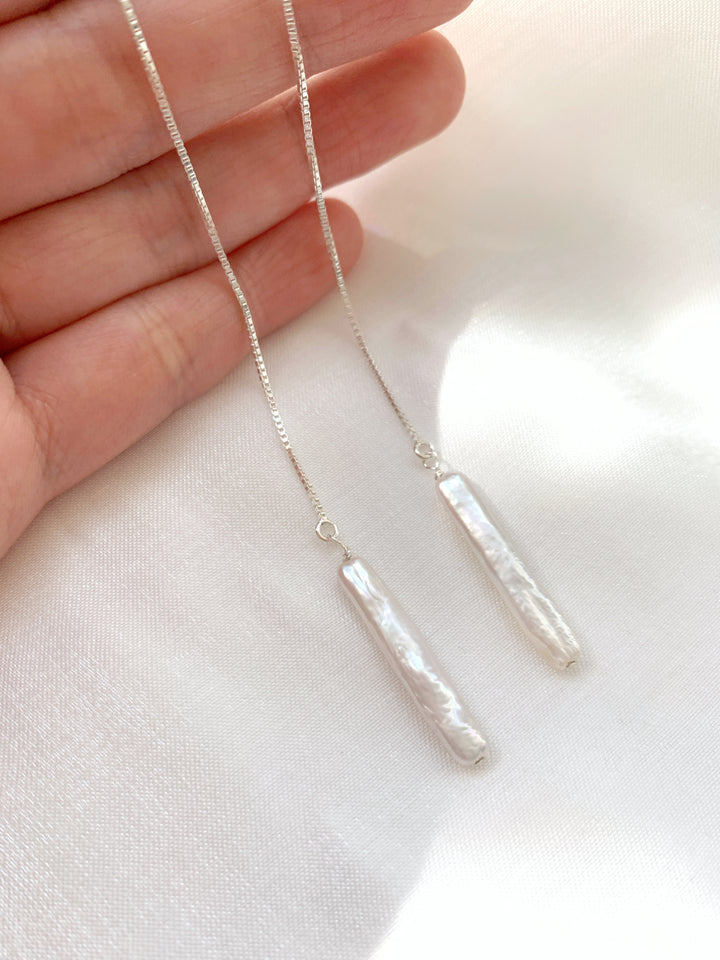 Elegant Gold Threader Bridal Earrings with Baroque Pearl Drop