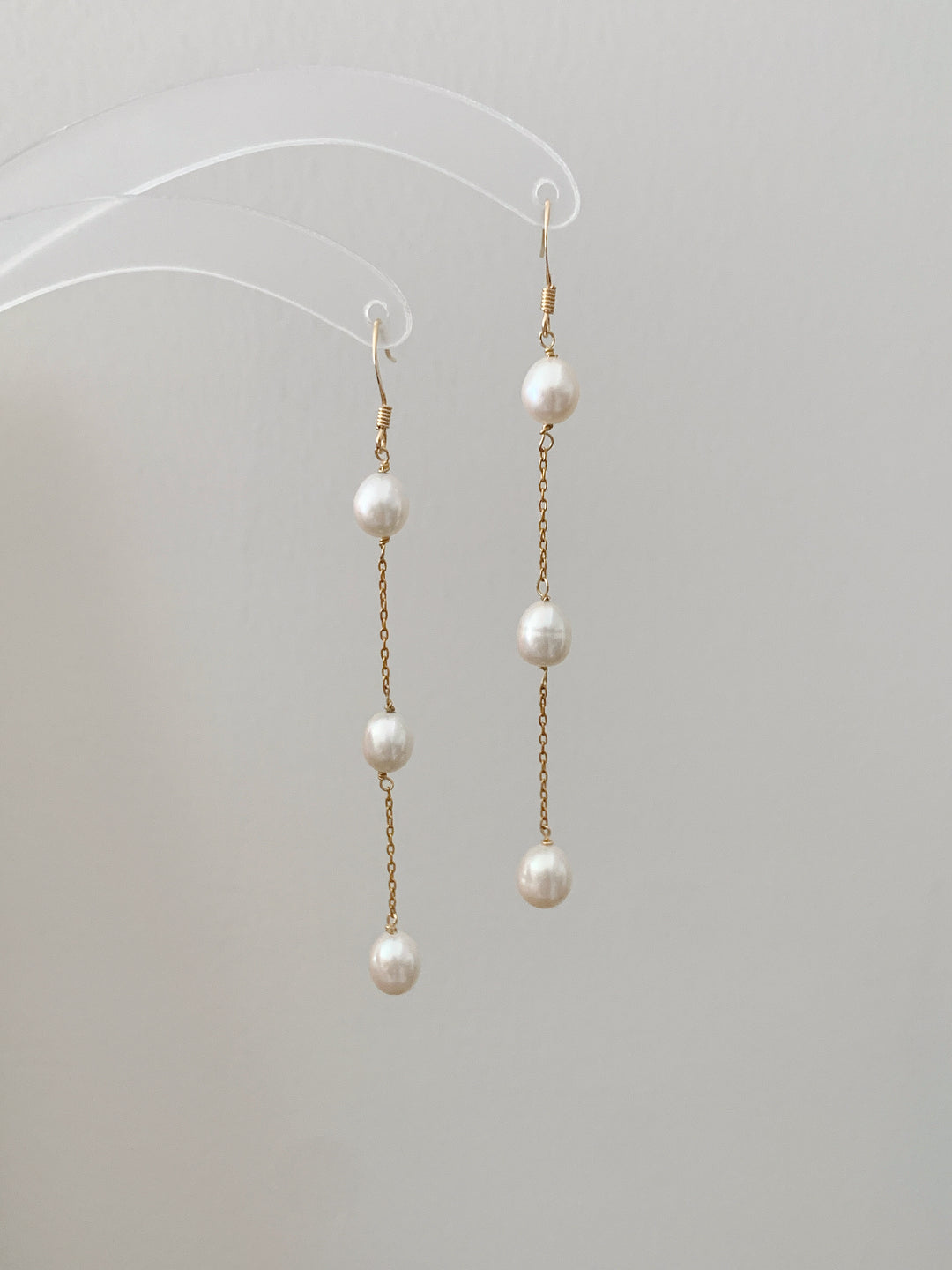 Rice Pearl Bridal Long Drop Earrings