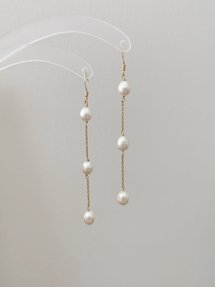 Rice Pearl Bridal Long Drop Earrings