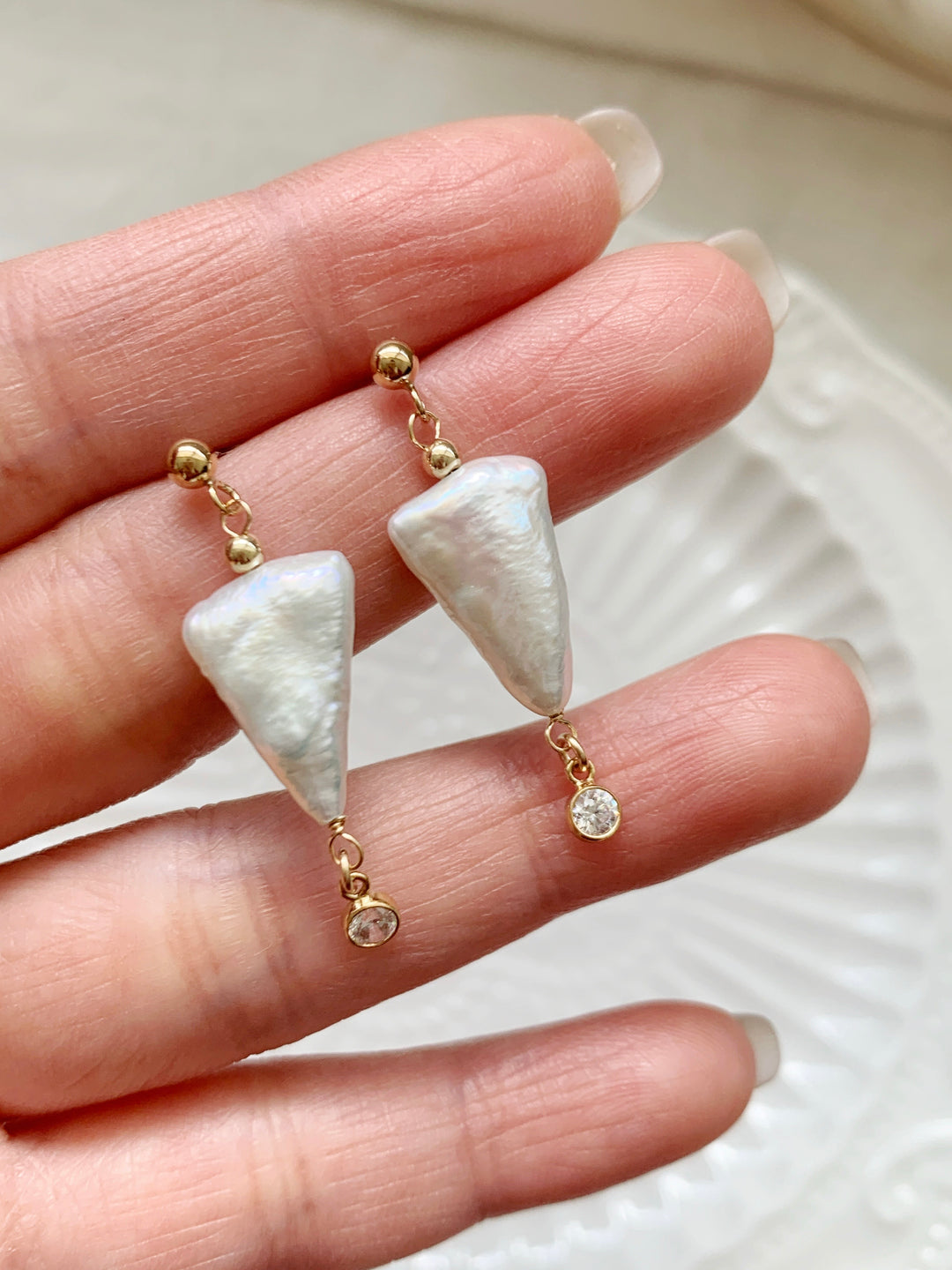 Triangle Baroque Pearl Bridal Drop Earrings