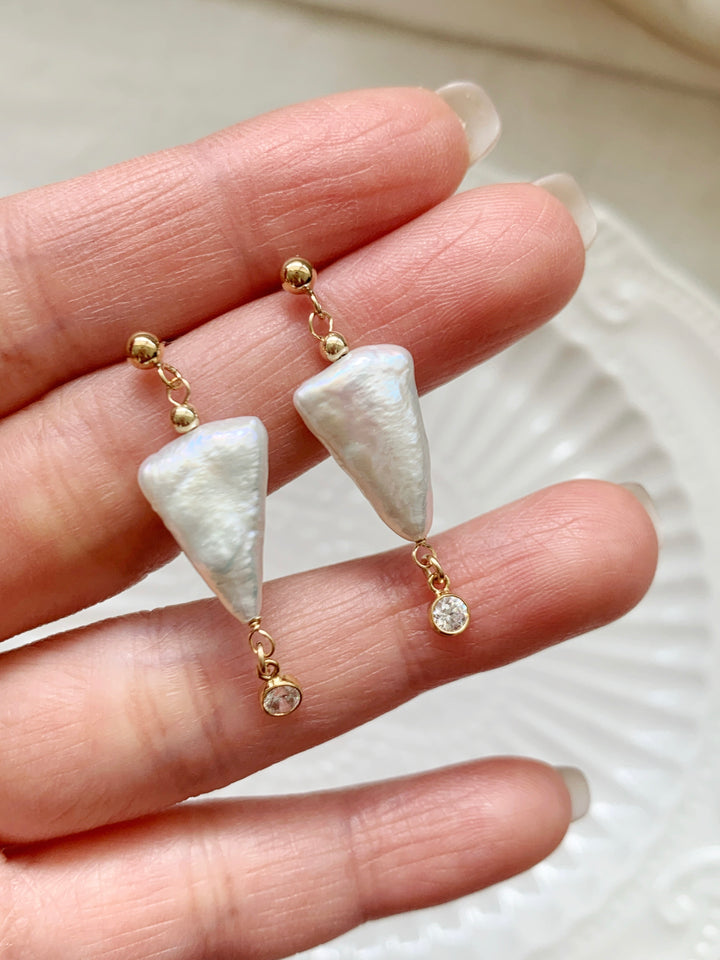 Triangle Baroque Pearl Bridal Drop Earrings