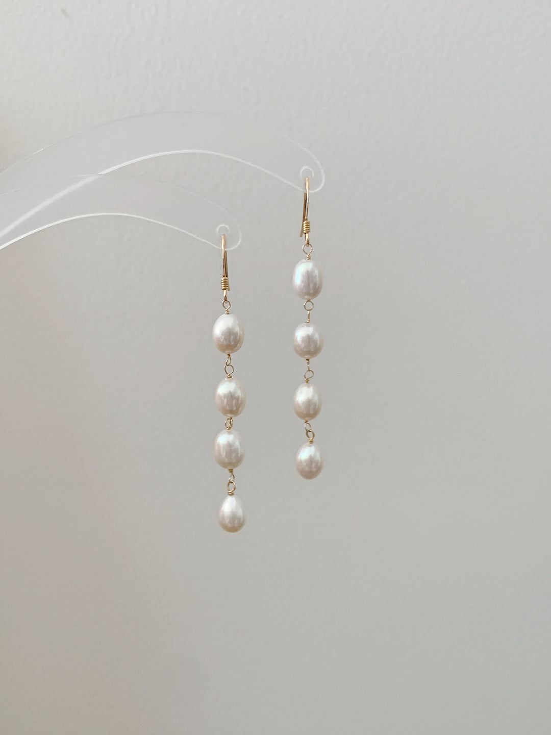 Genuine Four Pearl Bridal Long Drop Earrings