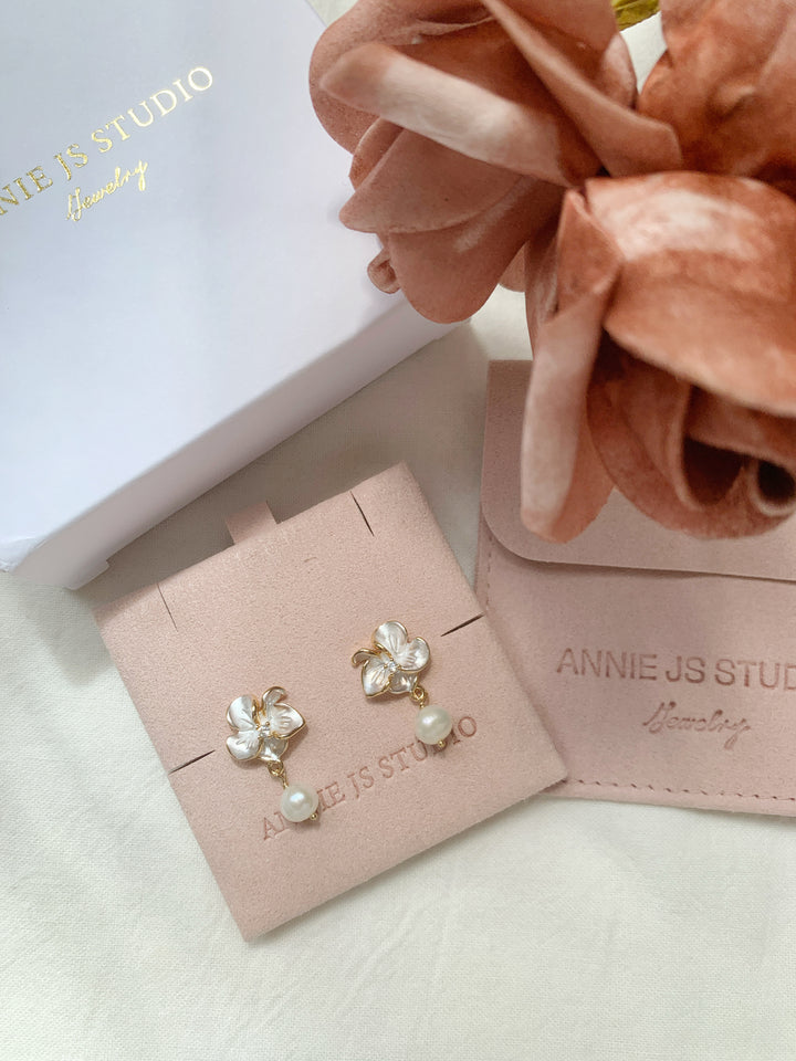 Orchid Floral Pearl Drop Bridesmaids Earrings