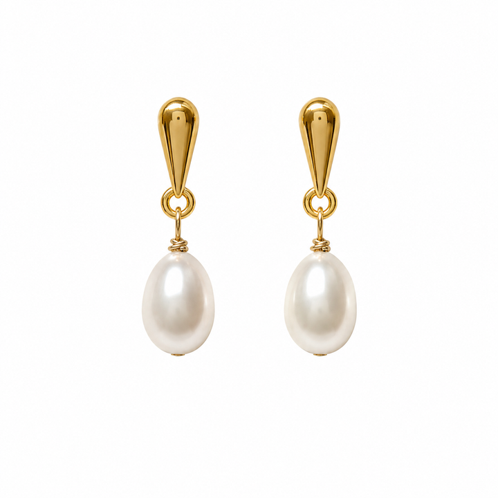 Minimalist Teardrop Freshwater Pearl Bridal Drop Earrings