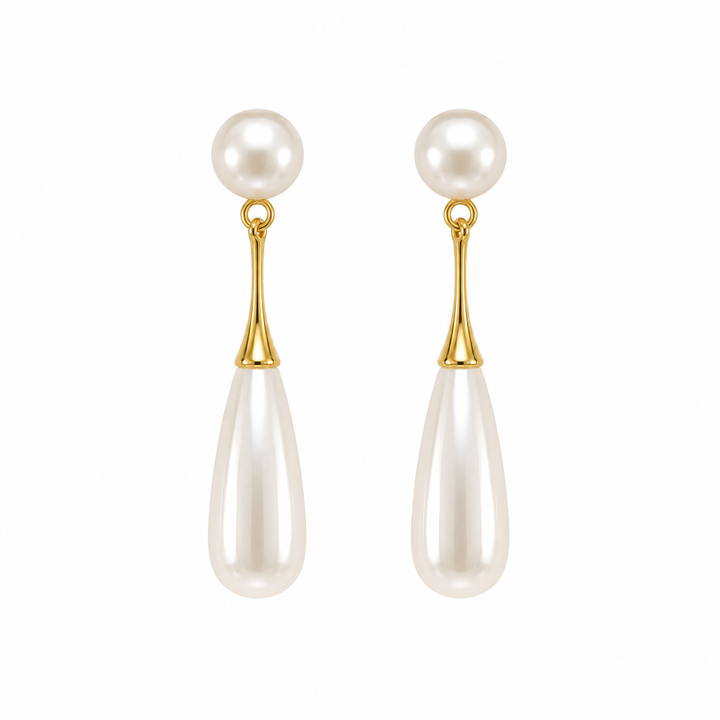 Classic Teardrop Long Pearl Bridal Drop Earrings