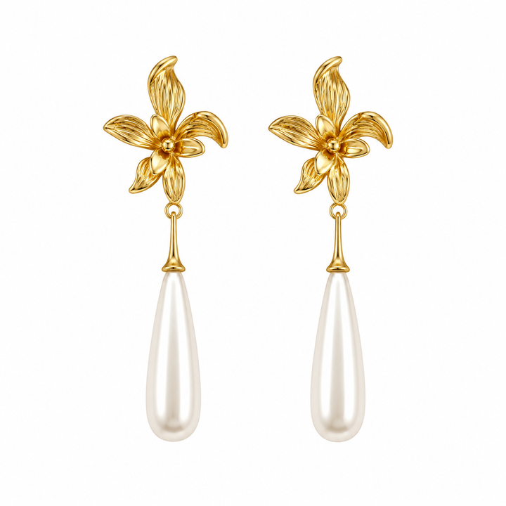 Vintage Floral Pearl Drop Earrings