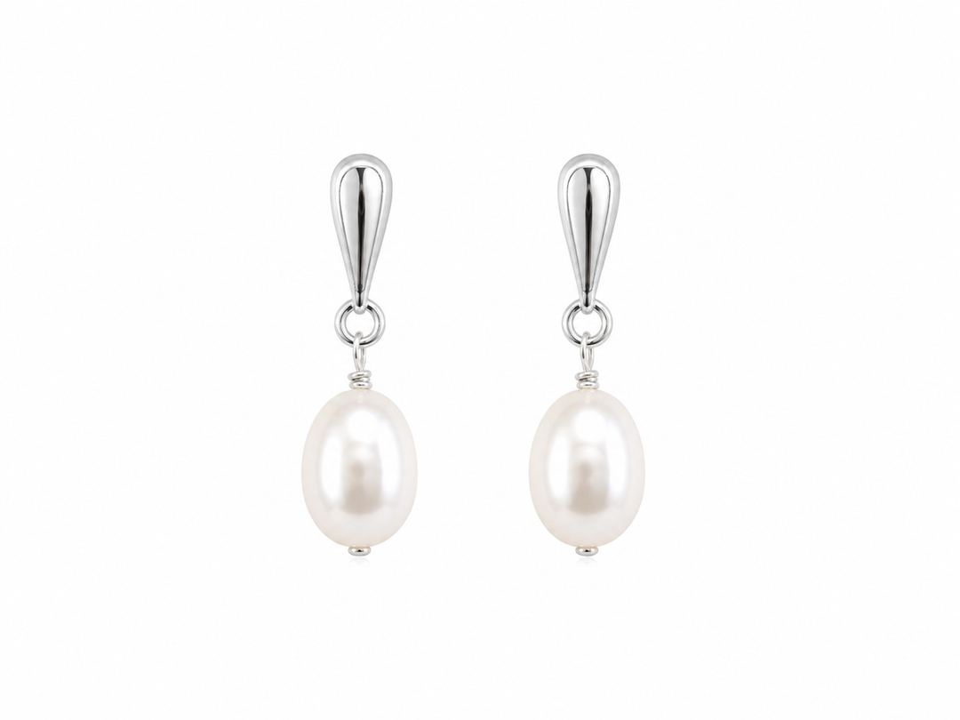 Minimalist Teardrop Freshwater Pearl Bridal Drop Earrings