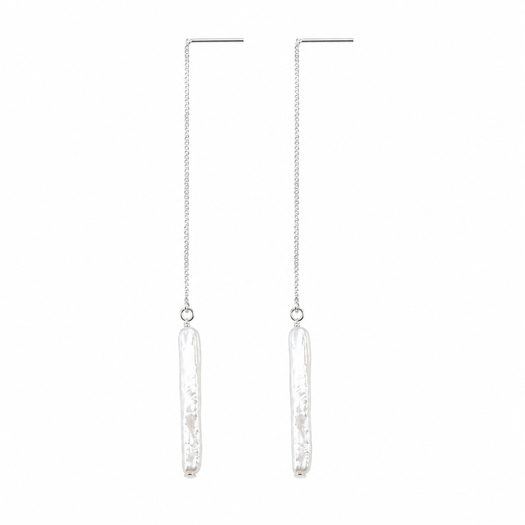 Elegant Gold Threader Bridal Earrings with Baroque Pearl Drop
