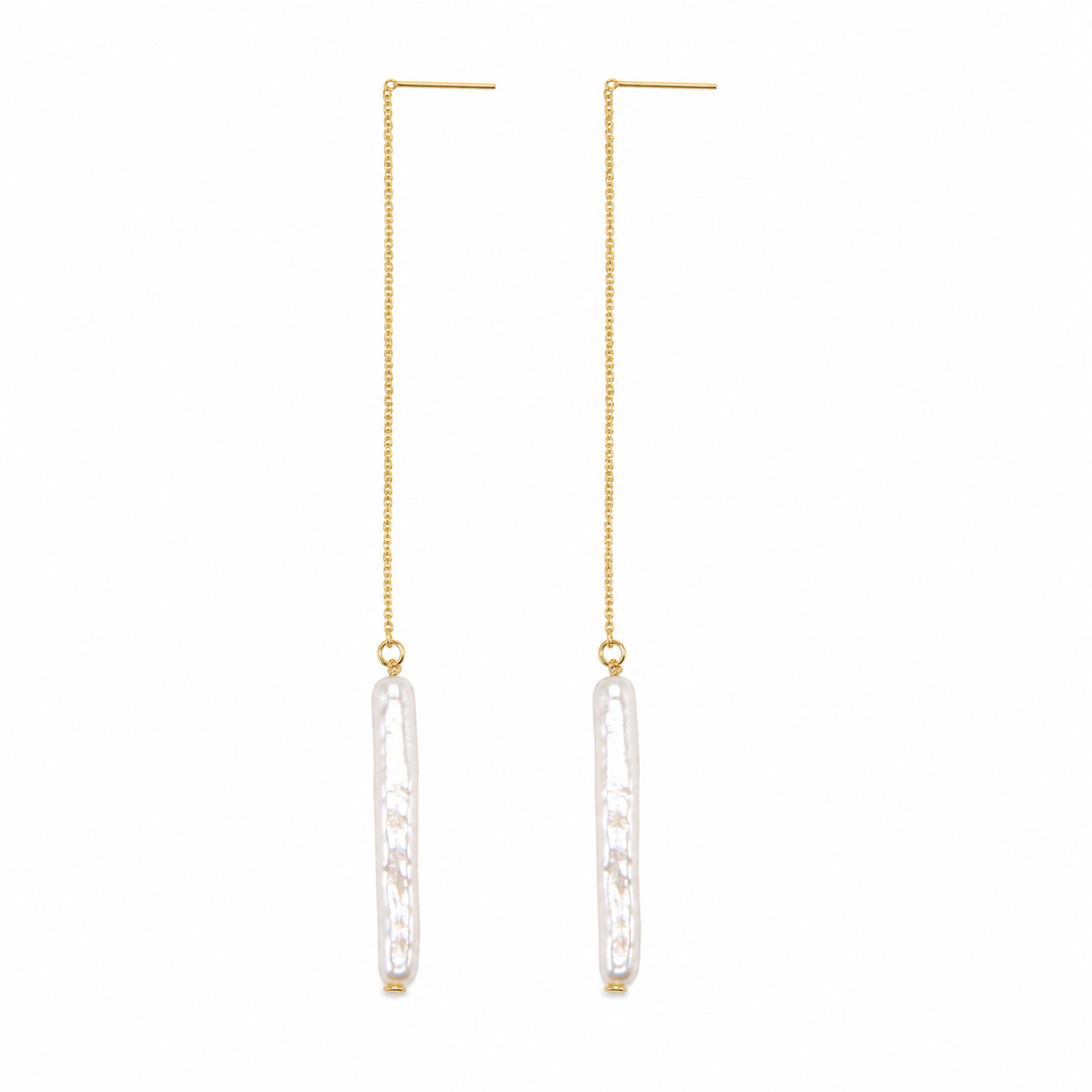 Elegant Gold Threader Bridal Earrings with Baroque Pearl Drop