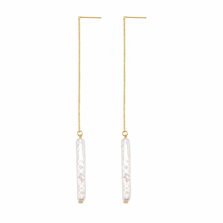 Elegant Gold Threader Bridal Earrings with Baroque Pearl Drop