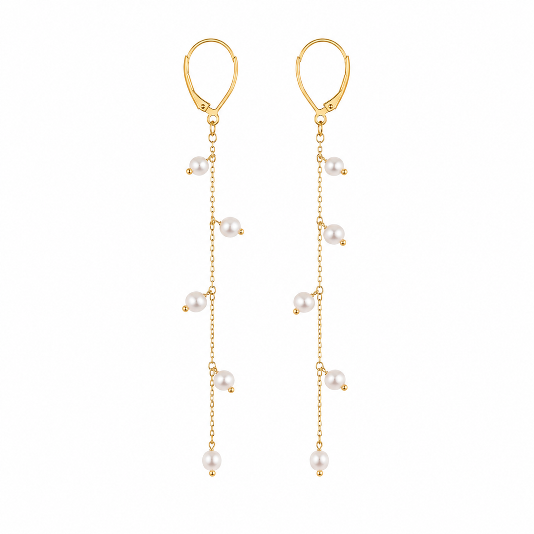 Rice Pearl Bridal Long Drop Earrings