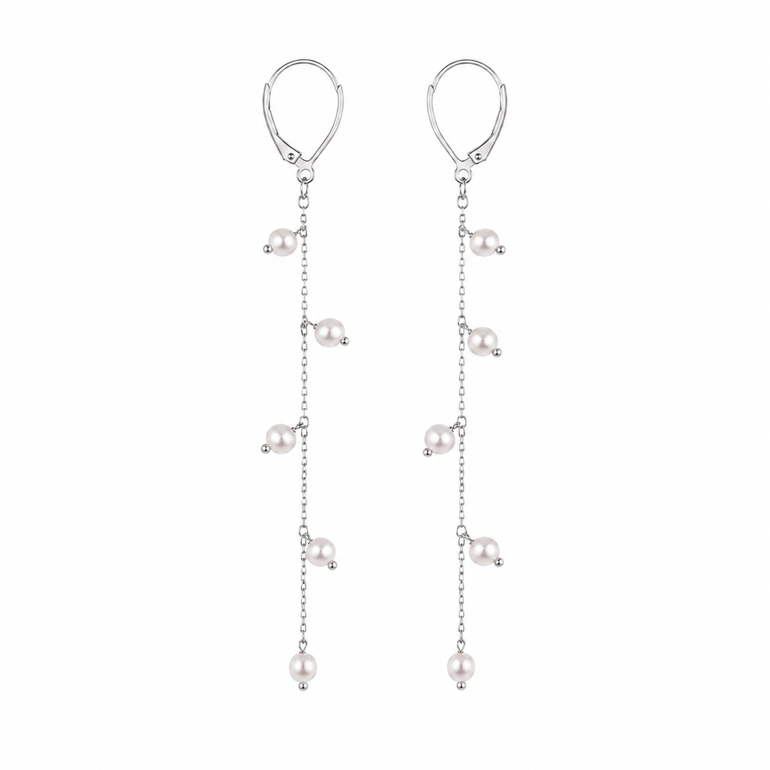 Rice Pearl Bridal Long Drop Earrings