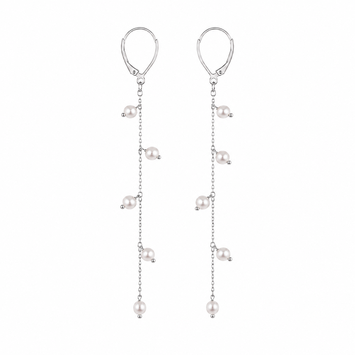 Rice Pearl Bridal Long Drop Earrings