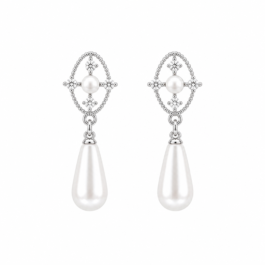 Starlight Vintage Style Teardrop Pearl Bridal Drop Earrings