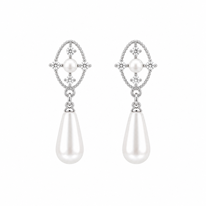 Starlight Vintage Style Teardrop Pearl Bridal Drop Earrings