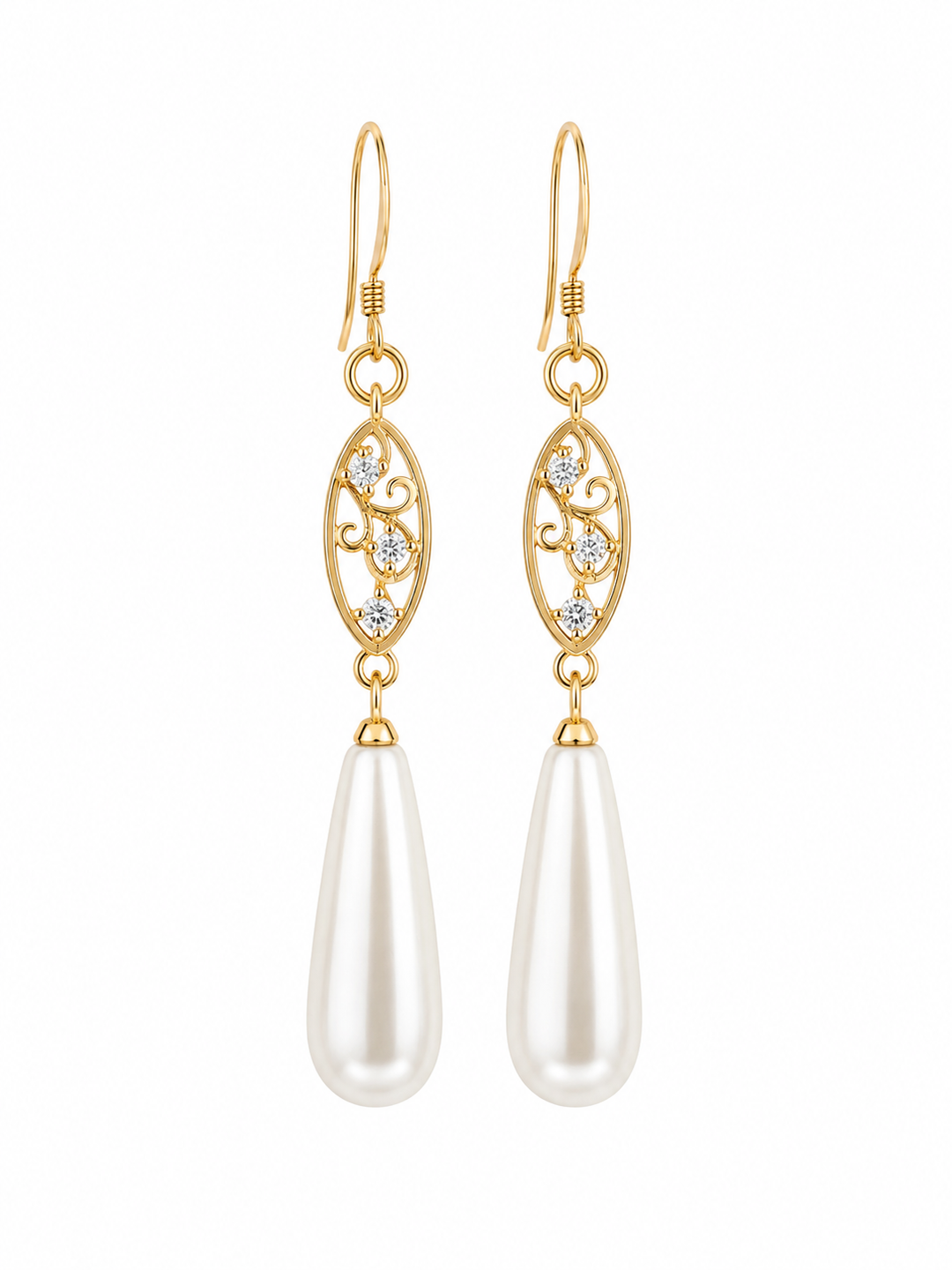 Vintage Zircon Long Pearls Bridal Earrings