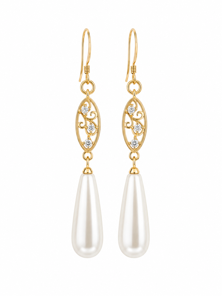 Vintage Zircon Long Pearls Bridal Earrings