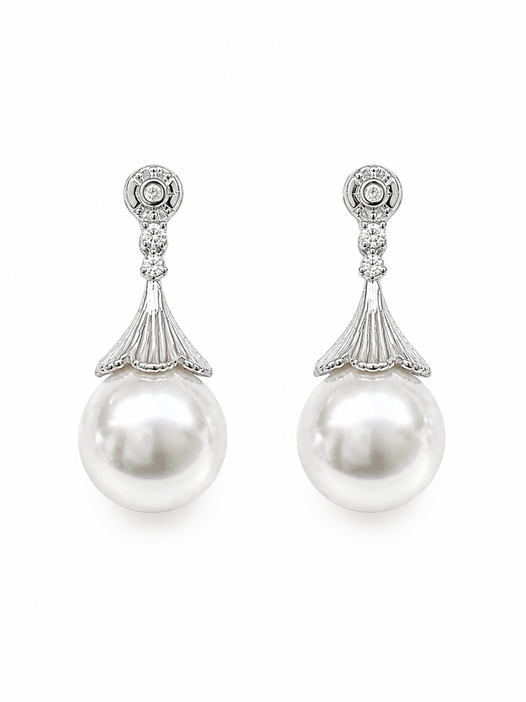 Vintage Style Round Pearl Drop Bridal Earrings