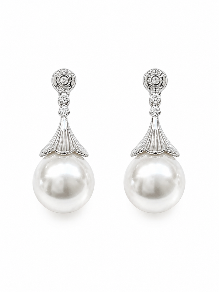 Vintage Style Round Pearl Drop Bridal Earrings