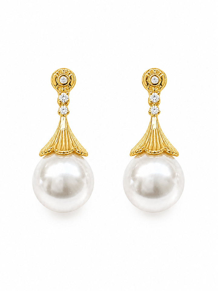 Vintage Style Round Pearl Drop Bridal Earrings