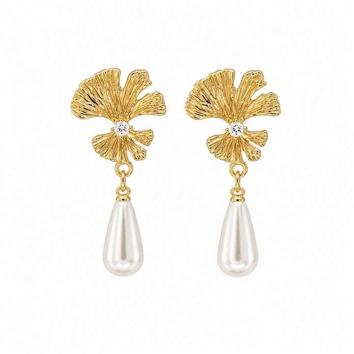 Maple Zircon Pearls Drop Bridal Earrings