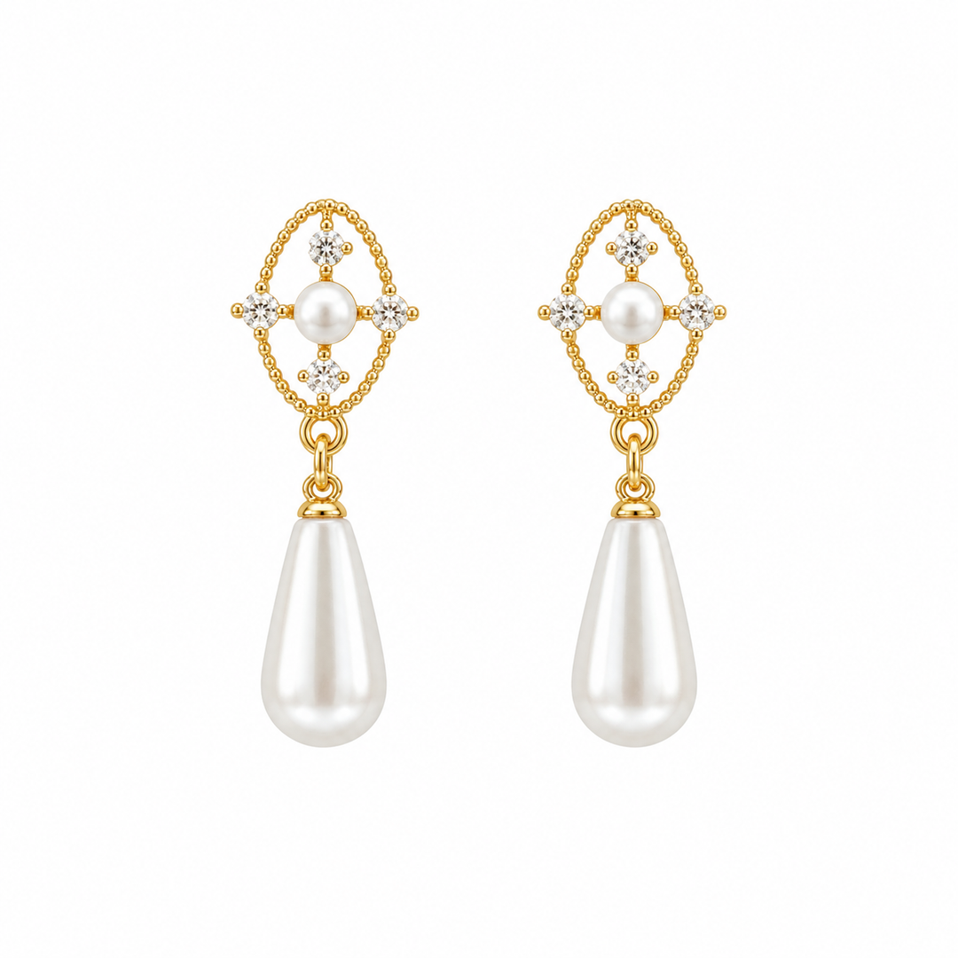 Starlight Vintage Style Teardrop Pearl Bridal Drop Earrings