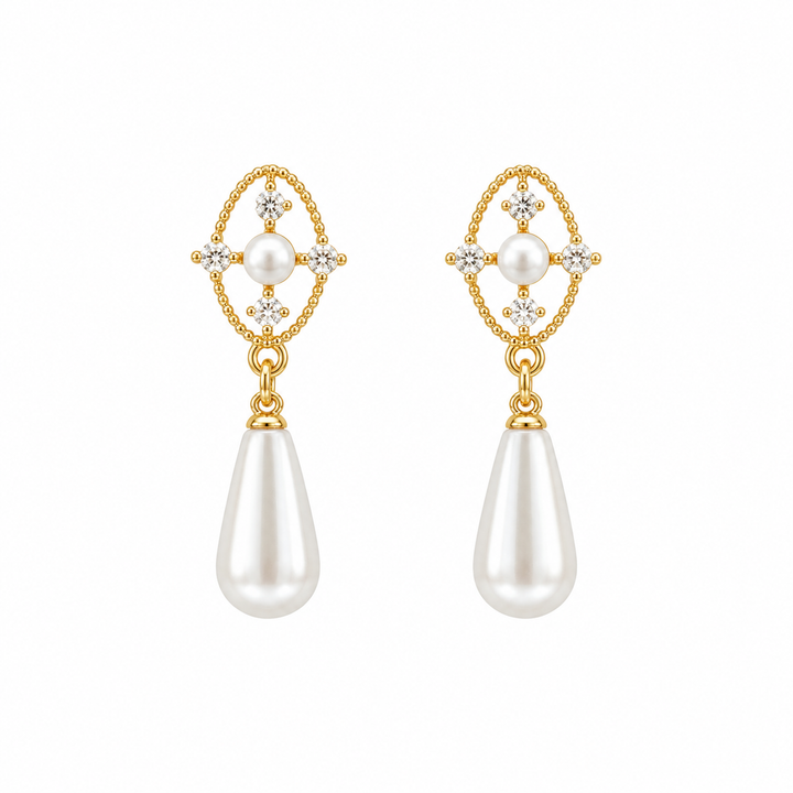 Starlight Vintage Style Teardrop Pearl Bridal Drop Earrings