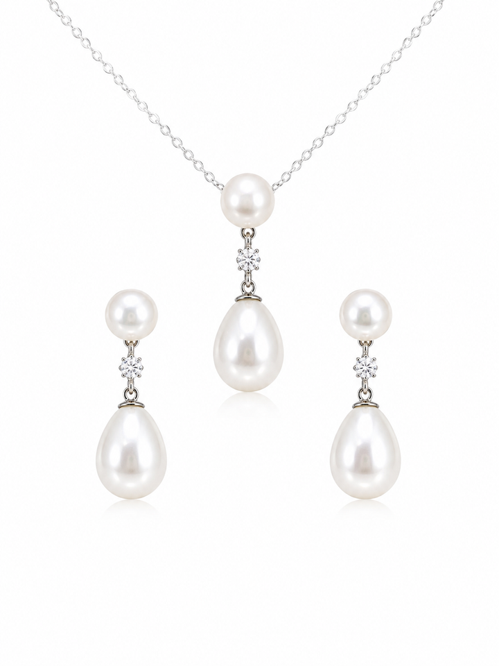 Delphine Genuine Pearl Sterling Silver Bridal Jewelry Set