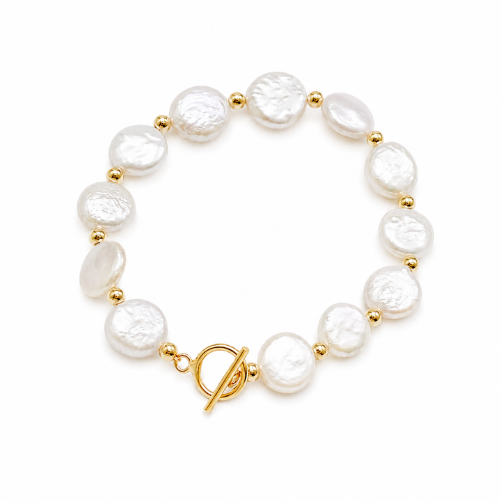 Genuine Coin Baroque Pearls Beaded Bridal Bracelet