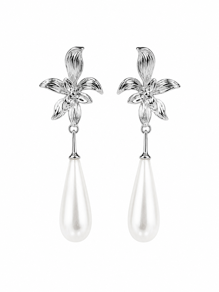 Vintage Floral Pearl Drop Earrings