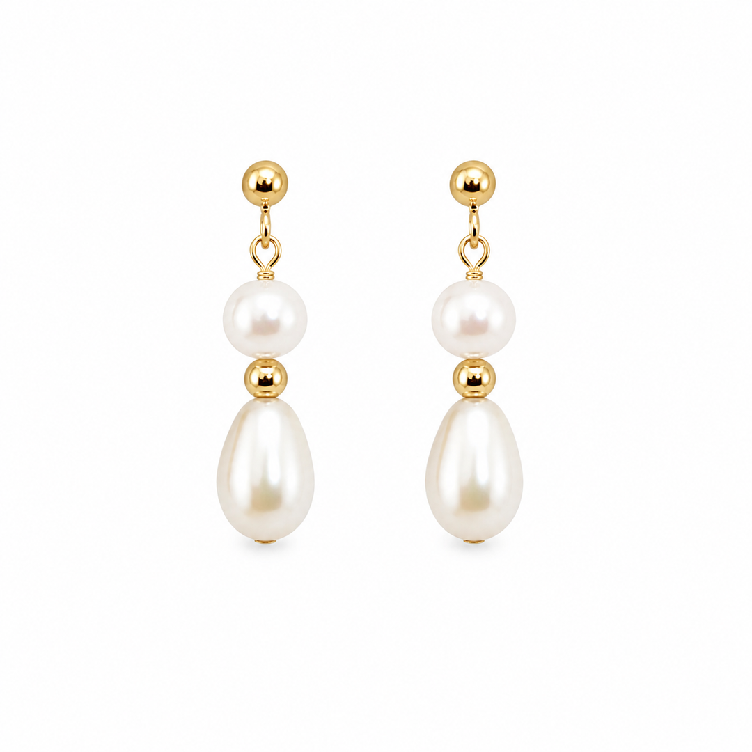 Baroque Pearl Gold Ball Bridal Drop Earrings