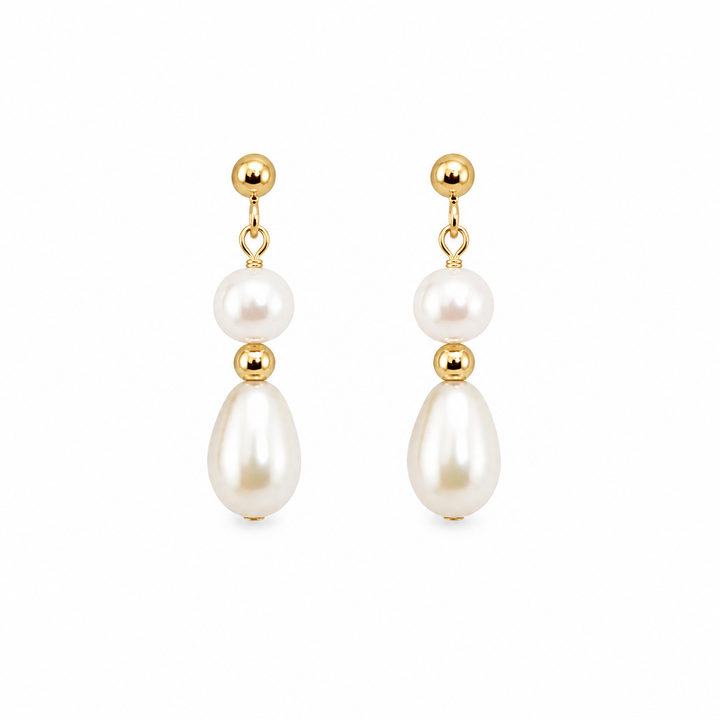 Baroque Pearl Gold Ball Bridal Drop Earrings