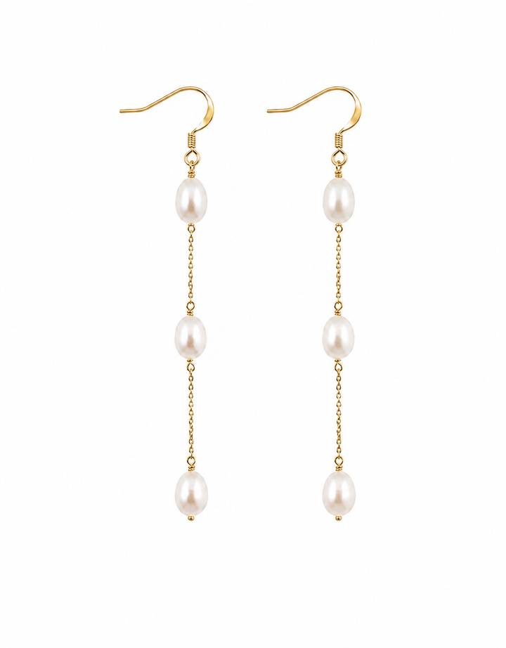 Rice Pearl Bridal Long Drop Earrings