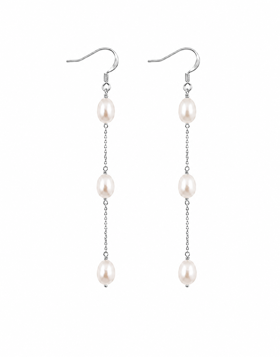 Rice Pearl Bridal Long Drop Earrings