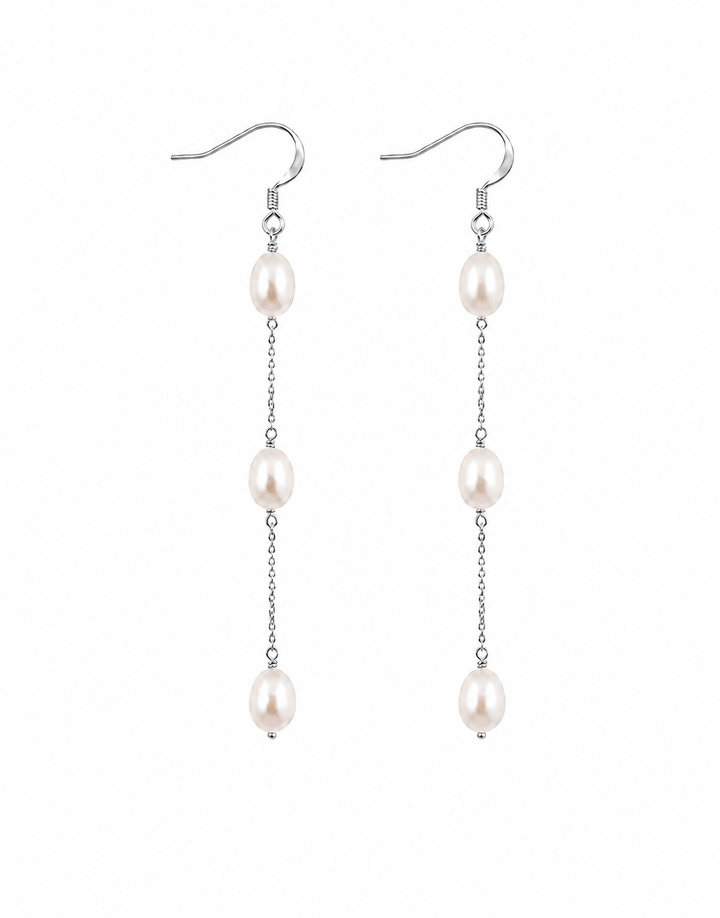 Rice Pearl Bridal Long Drop Earrings