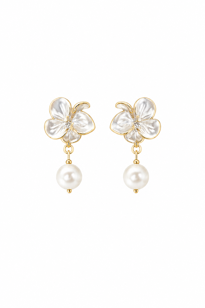Orchid Floral Pearl Drop Bridesmaids Earrings
