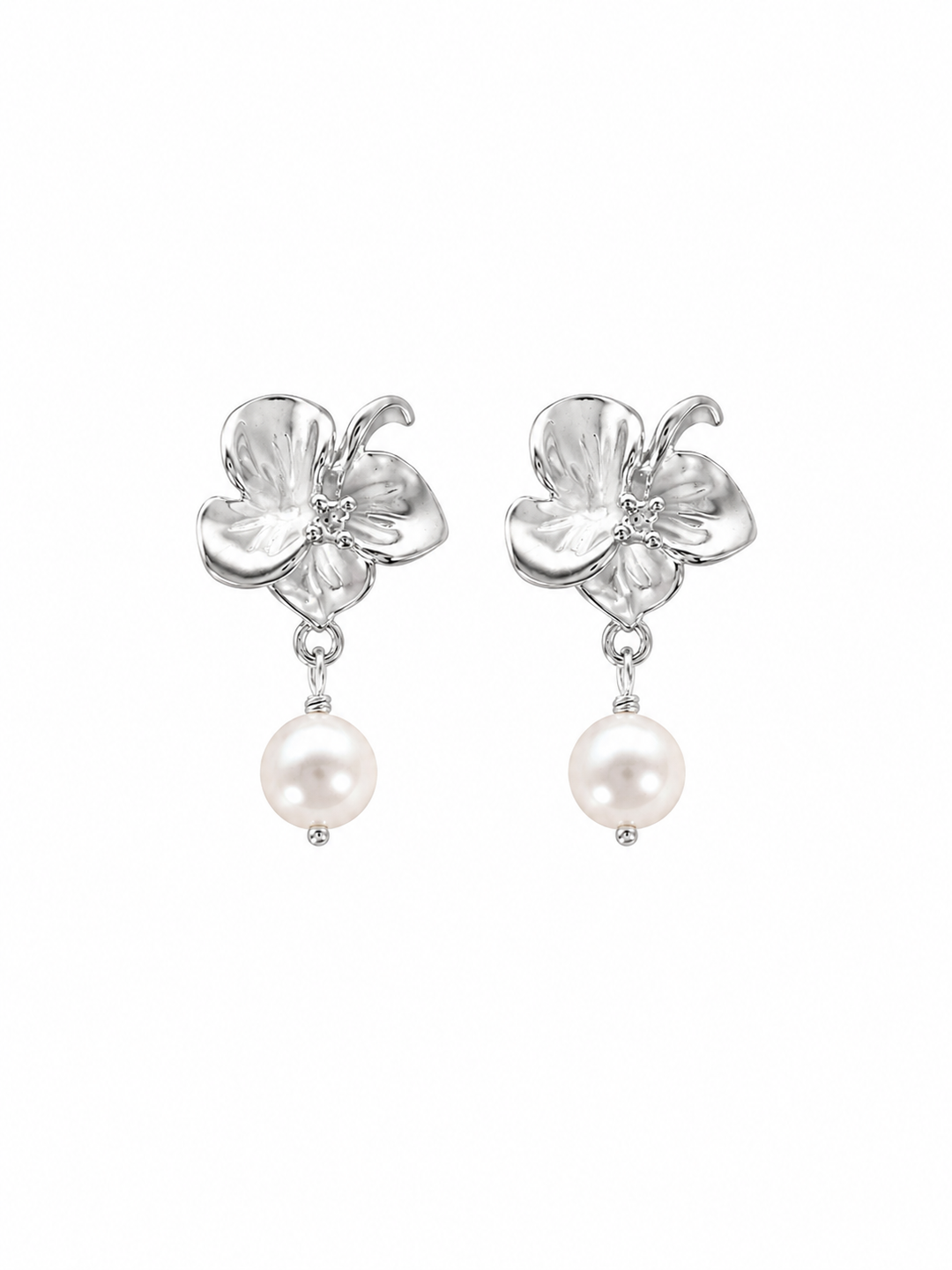 Orchid Floral Pearl Drop Bridesmaids Earrings