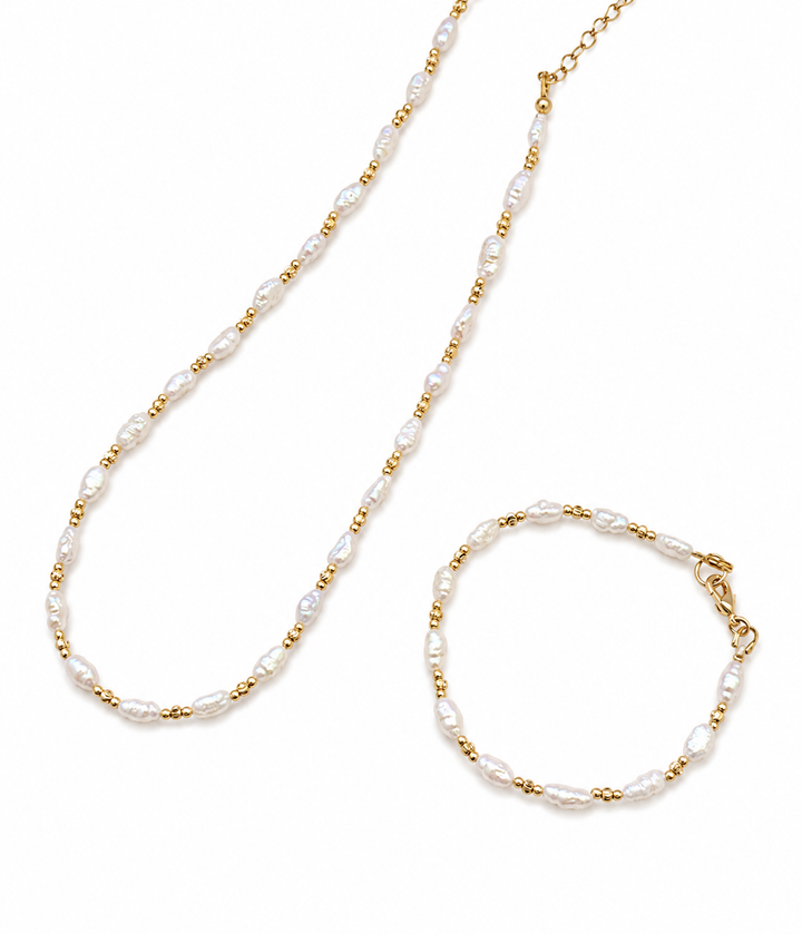 Lucienne Keshi Pearl and Gold Bead Necklace Bracelet Collection