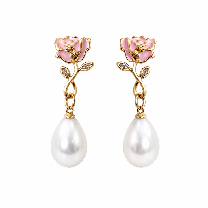 Rose Blossom Pearl Drop Earrings