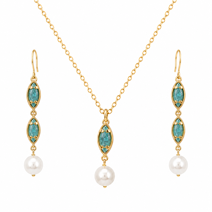 Madeleine Blue Zircon Pearl Gold Filled Jewelry Set