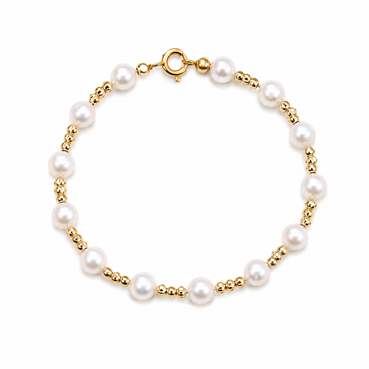 5mm Genuine Off-Round Pearl Bracelet with 14K Gold-Plated Beads