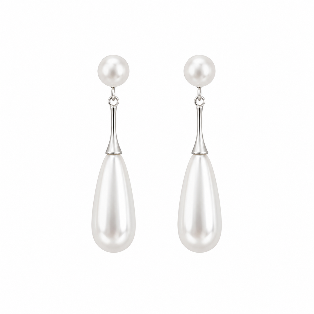 Classic Teardrop Long Pearl Bridal Drop Earrings