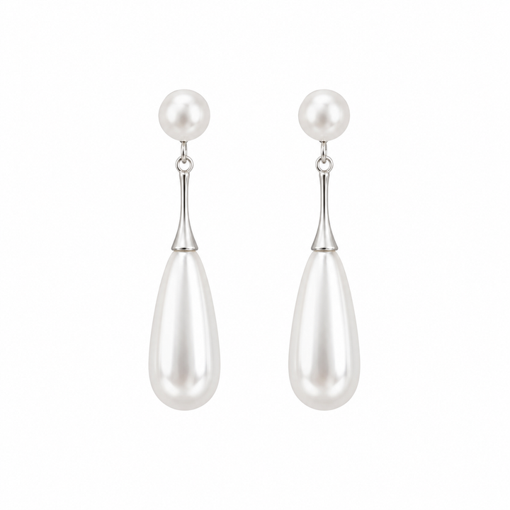 Classic Teardrop Long Pearl Bridal Drop Earrings